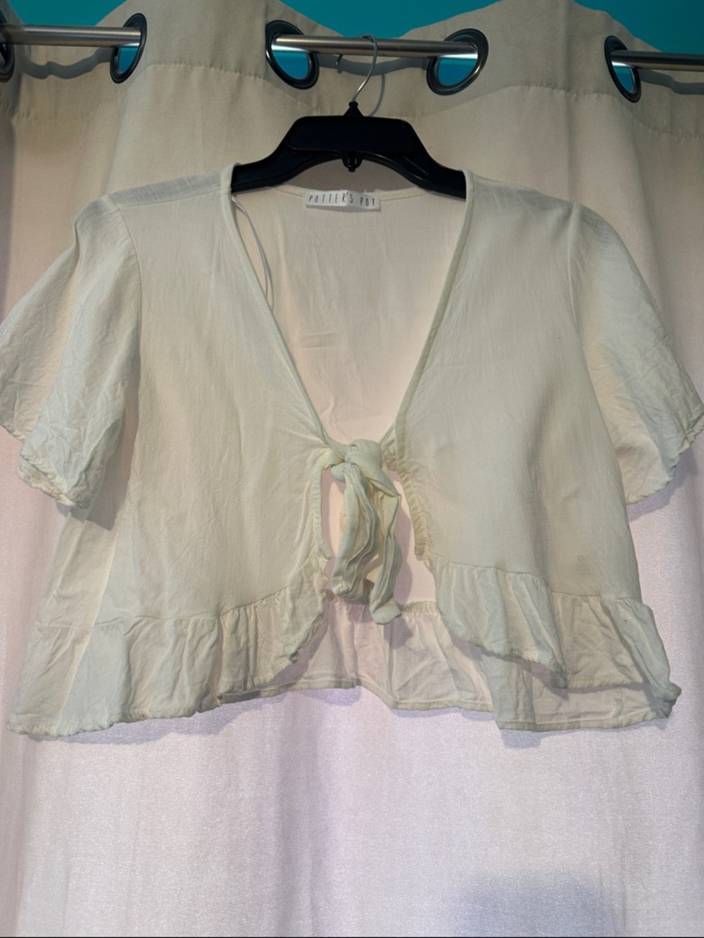 Potter's Pot Cream Tie-Front Ruffle Blouse
